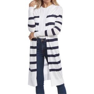 Mud Pie NWT Striped Beau Duster Cardigan WHITE NAVY Size M/L
